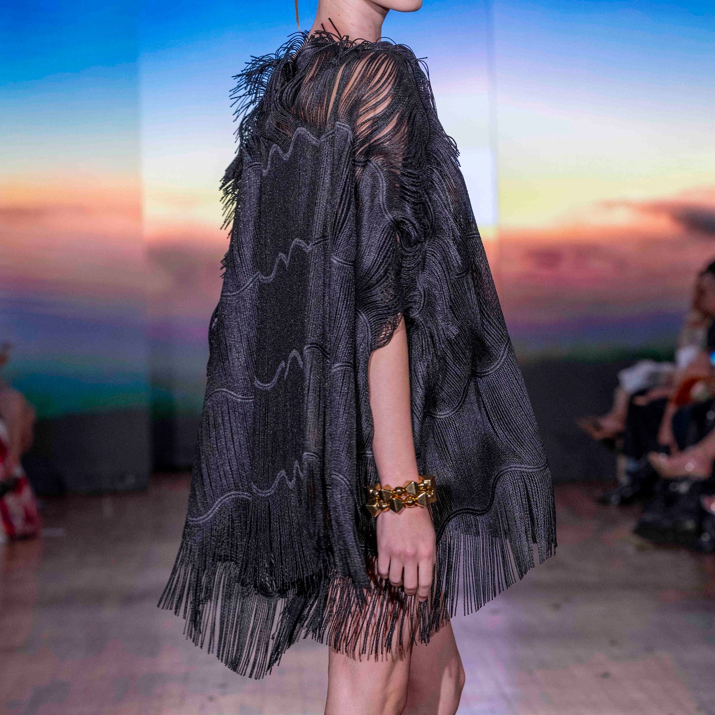 Black Fringe Pullover Poncho Dress