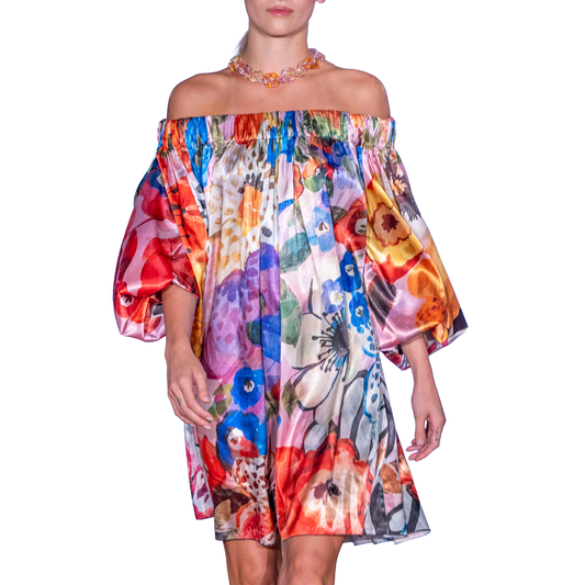 Charmeuse Floral Cold Shoulder Dress