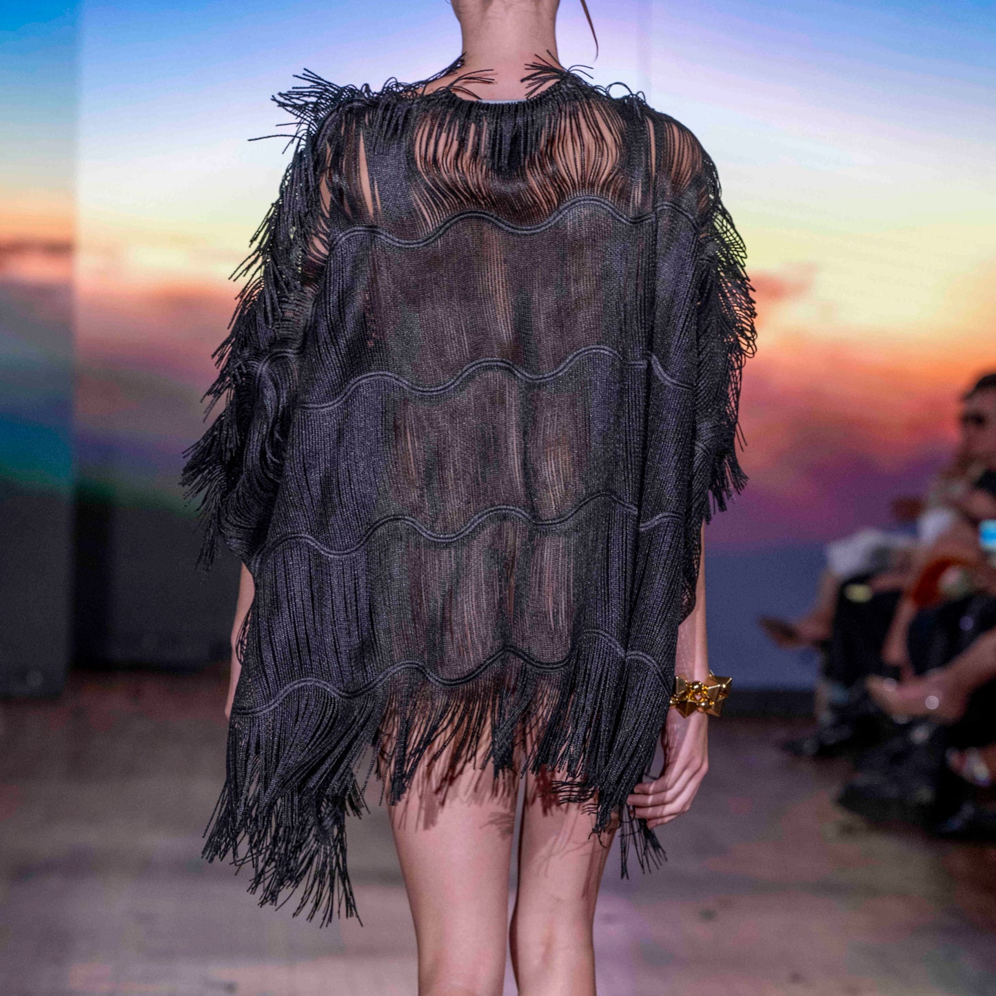 Black Fringe Pullover Poncho Dress