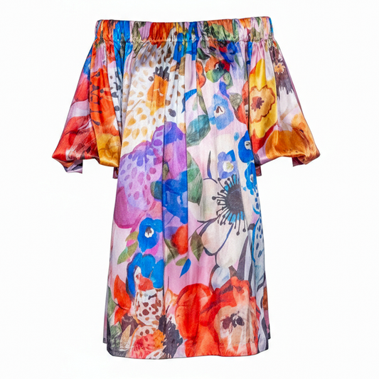 Charmeuse Floral Cold Shoulder Dress