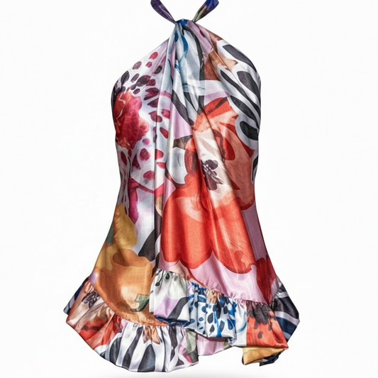 Charmeuse Floral Print Halter Top